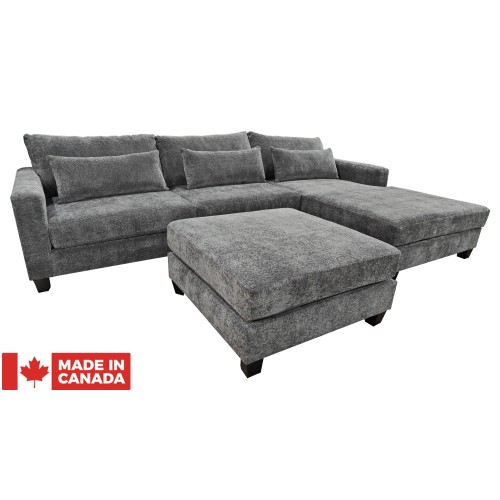 Bella Deep Sectional With Chaise With Pillowtop Ottoman